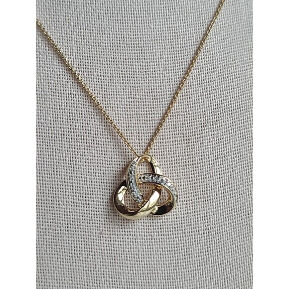 Vermeil 925 Diamond Chip Trinity Knot Pendant Necklace Vintage - Picture 3 of 11